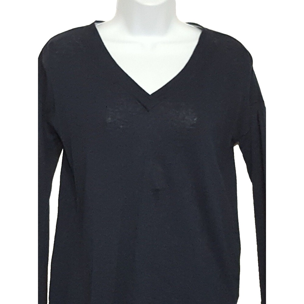 Nautica Women's V-Neck Knit Top Long Sleeve-Blue S Linen Blend